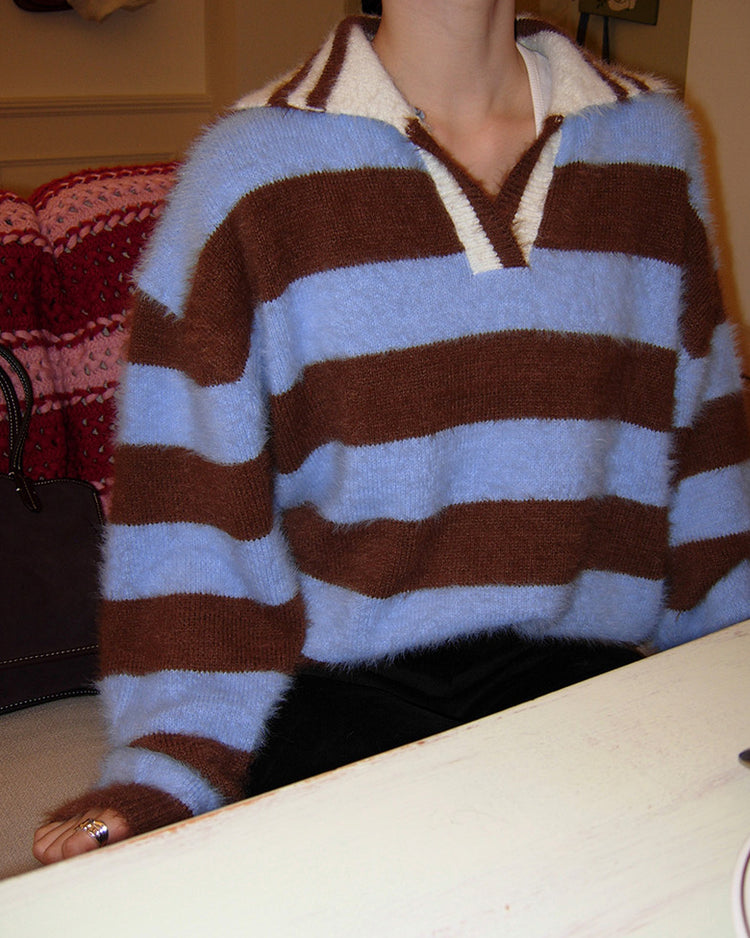 (現)美色粗條紋毛絨質感毛衣