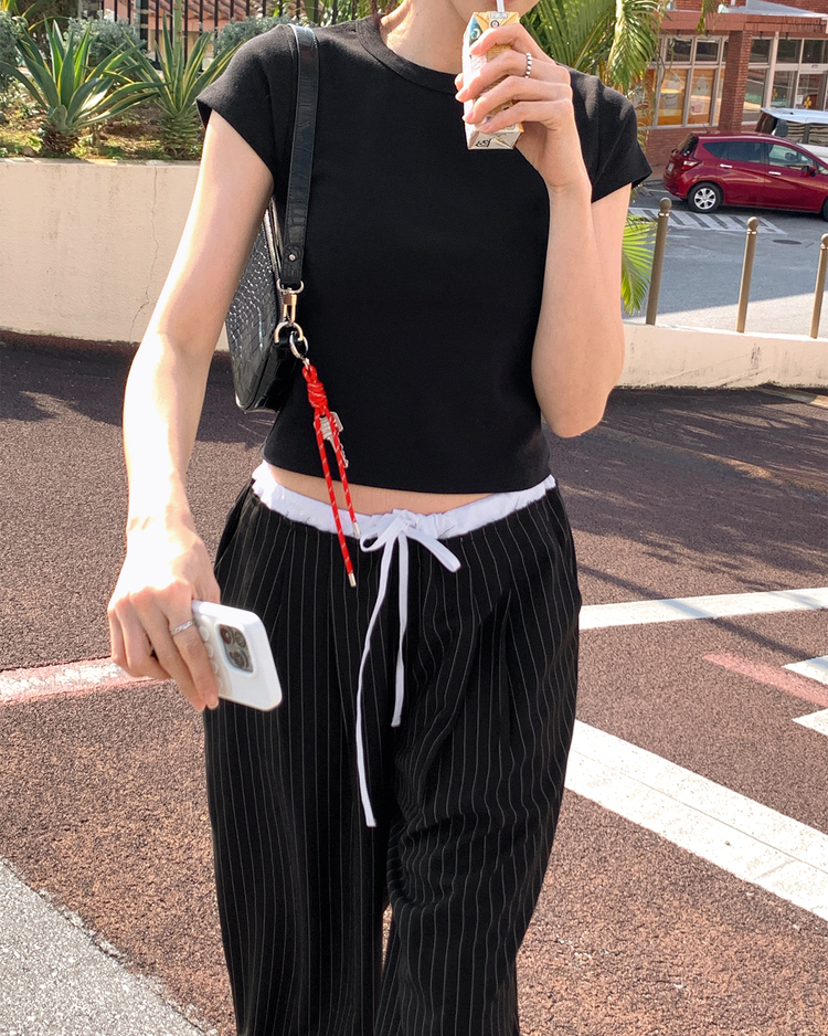 撞色條紋不修邊細節休閒褲