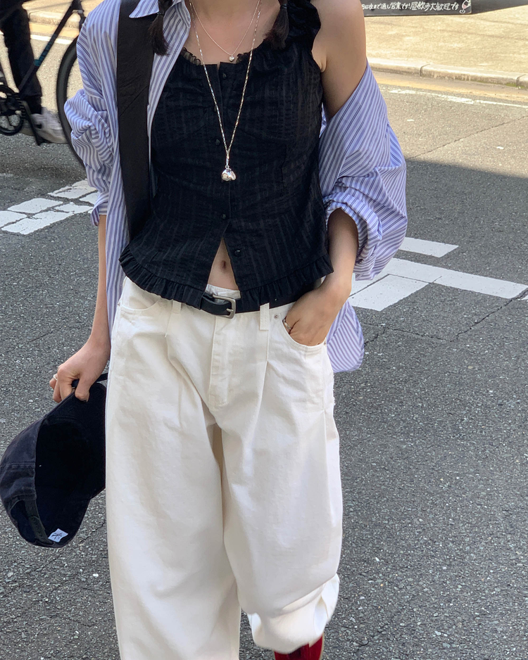 蕾絲細節修腰兩穿上衣