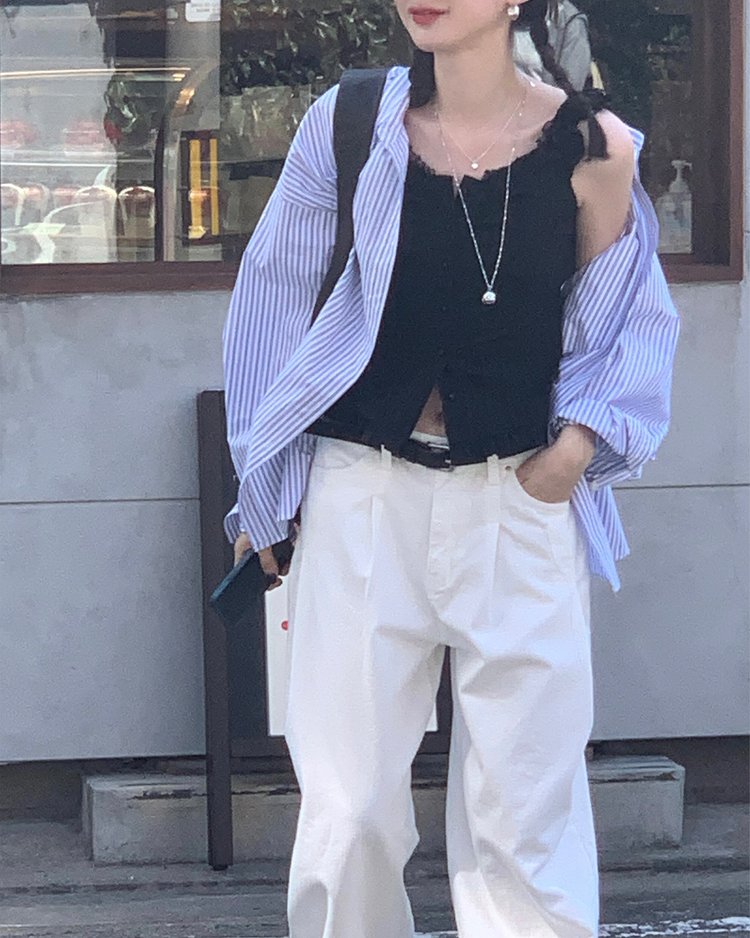 蕾絲細節修腰兩穿上衣