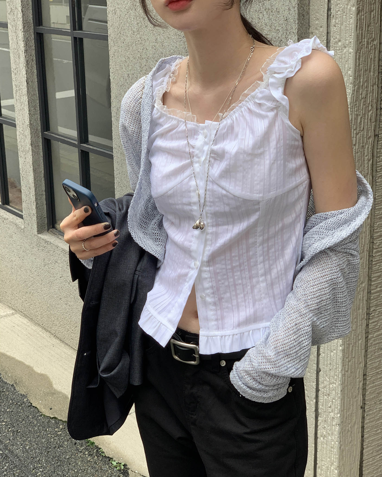 蕾絲細節修腰兩穿上衣