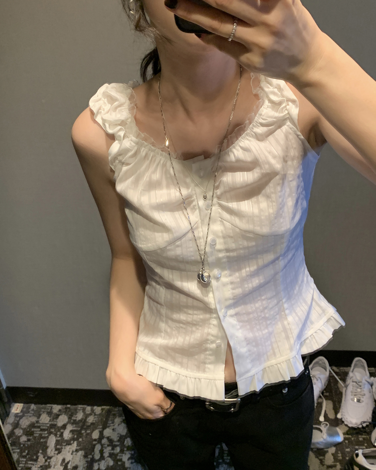 蕾絲細節修腰兩穿上衣