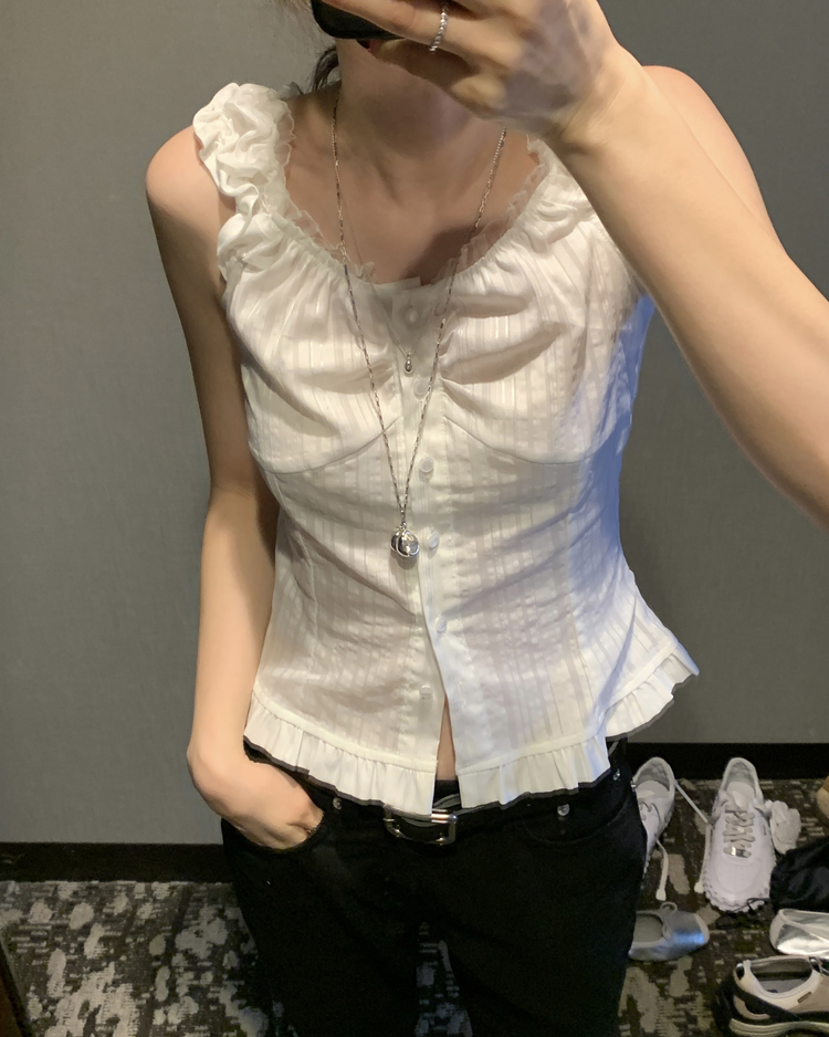 蕾絲細節修腰兩穿上衣