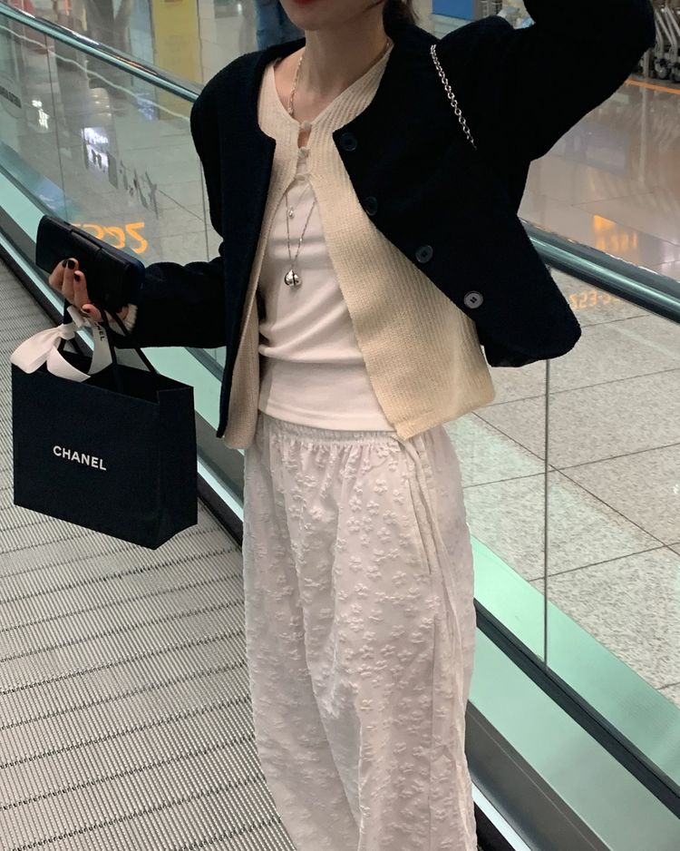 壓凸花花細節垂帶直褲