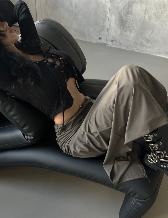 抓皺細節側開叉及踝半裙