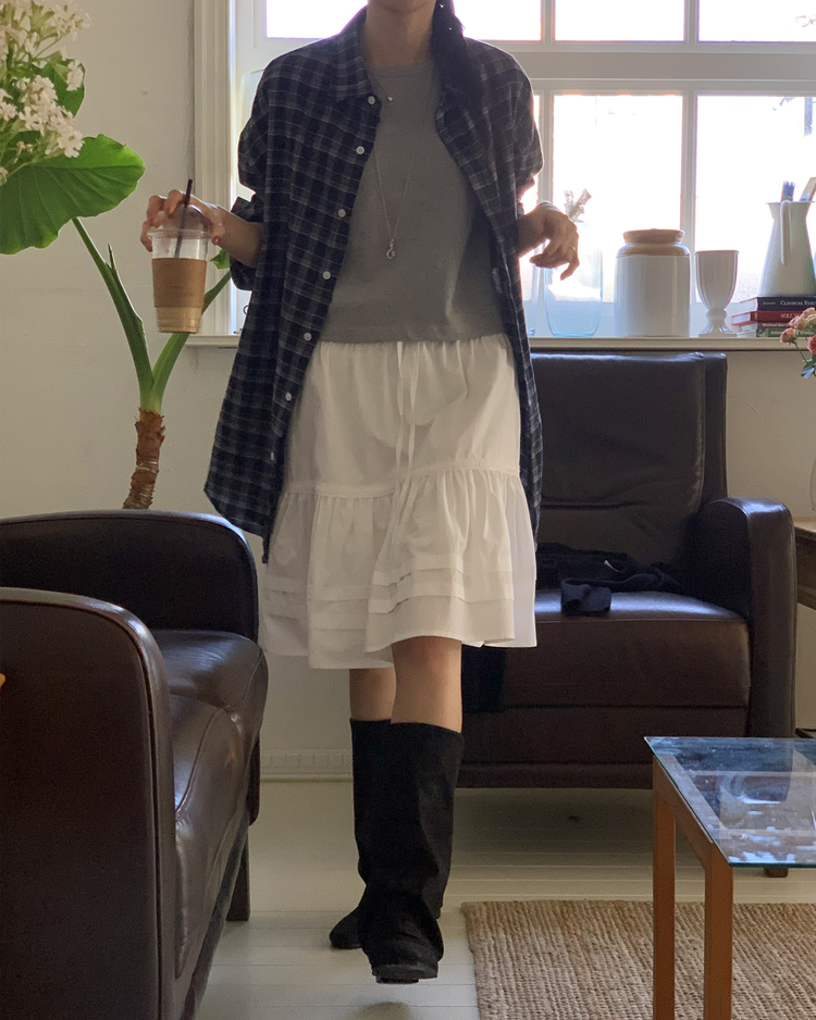 微傘裙擺抓皺細節層次裙