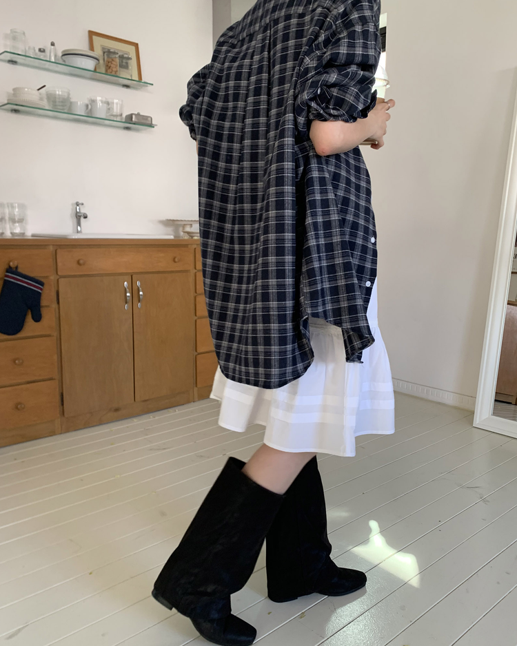 微傘裙擺抓皺細節層次裙