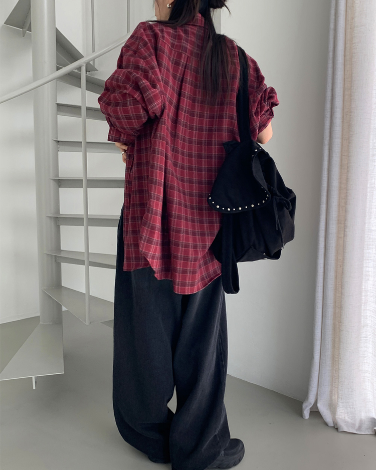 復古撞色格紋襯衫