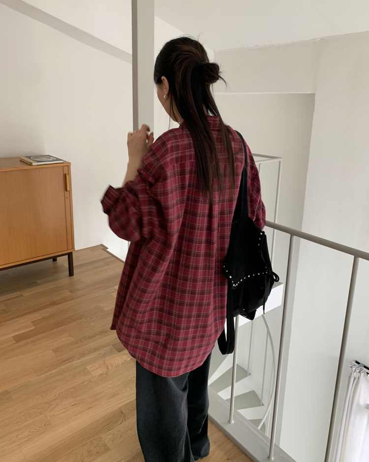 復古撞色格紋襯衫