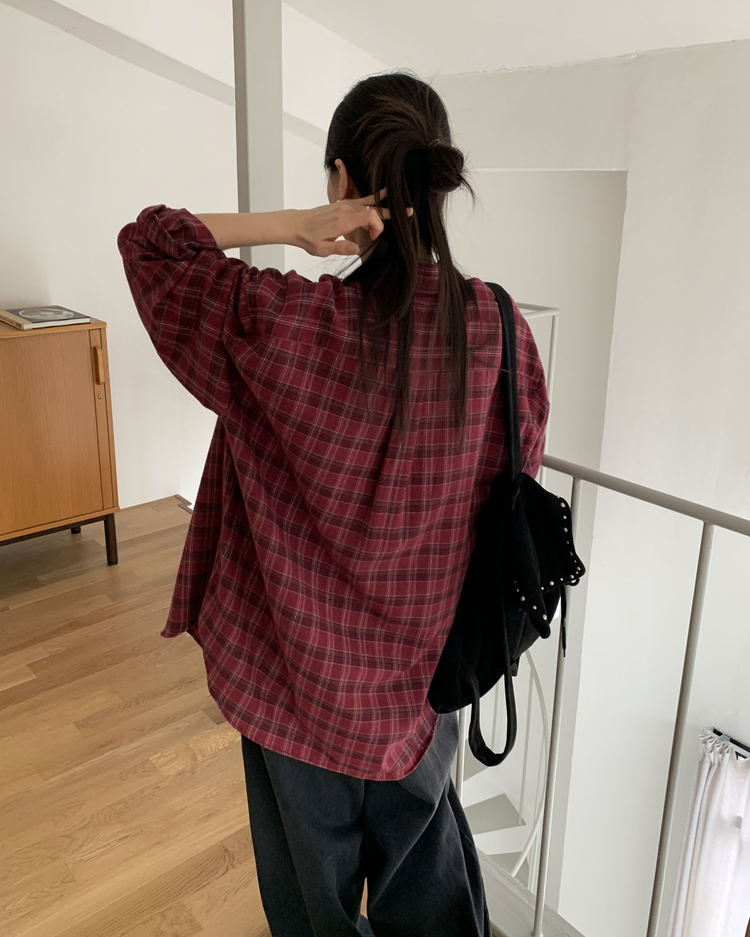 復古撞色格紋襯衫