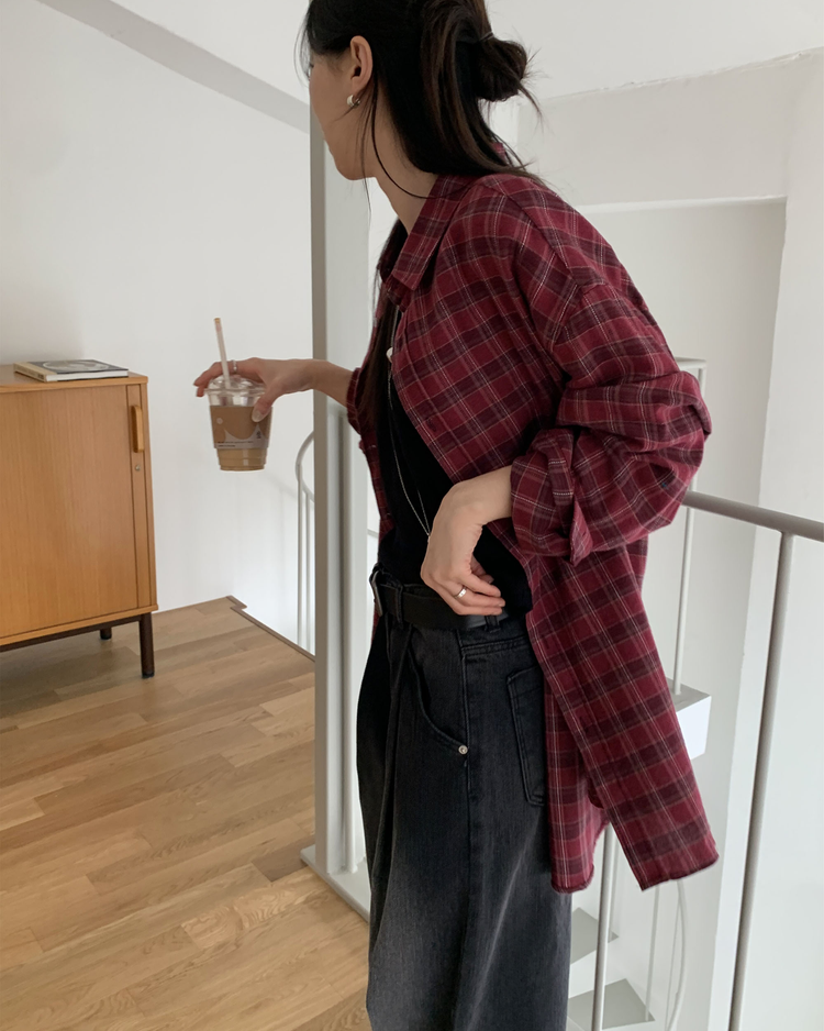 復古撞色格紋襯衫
