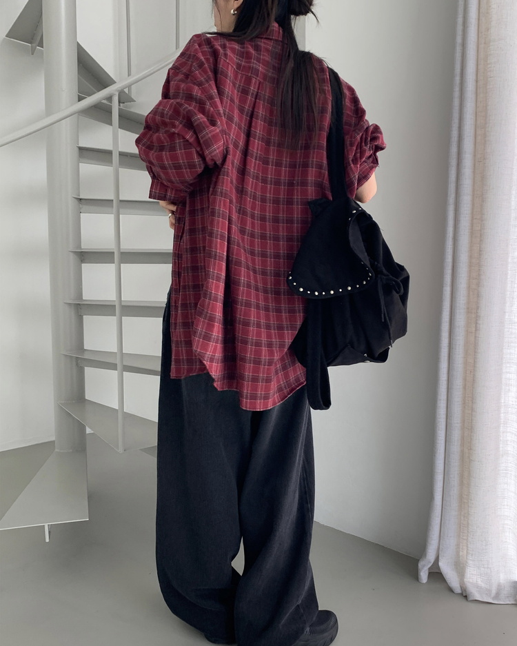 復古撞色格紋襯衫