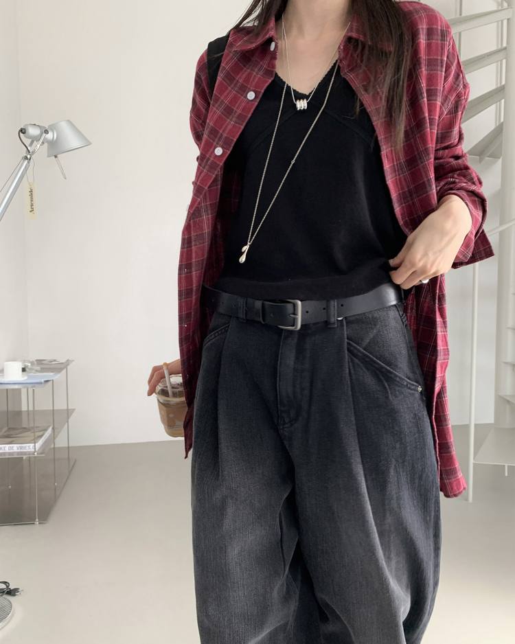 復古撞色格紋襯衫