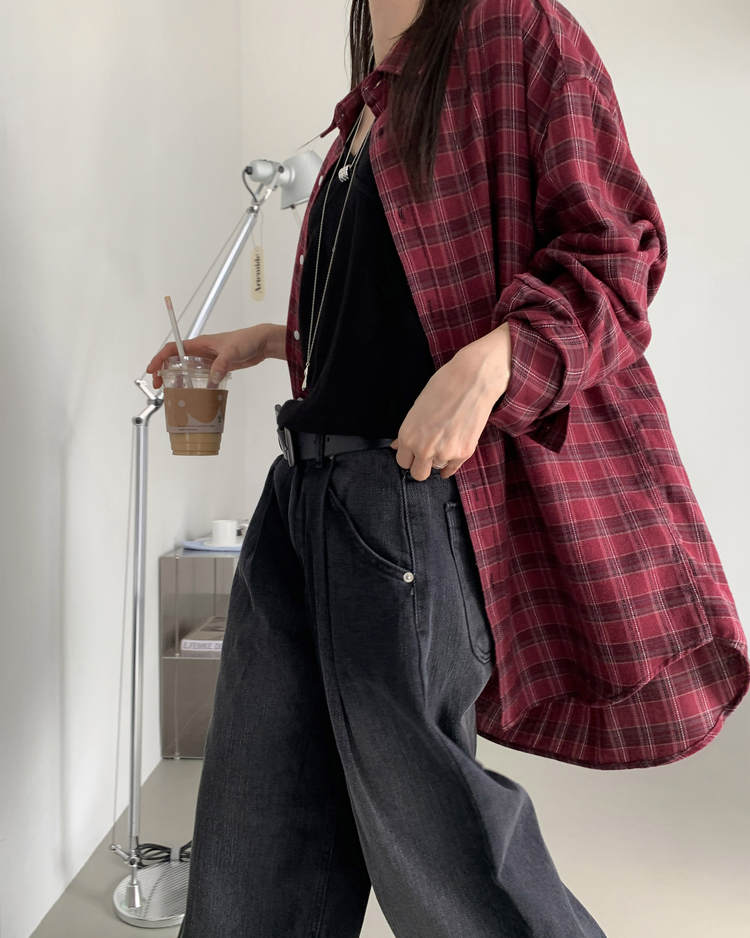 復古撞色格紋襯衫