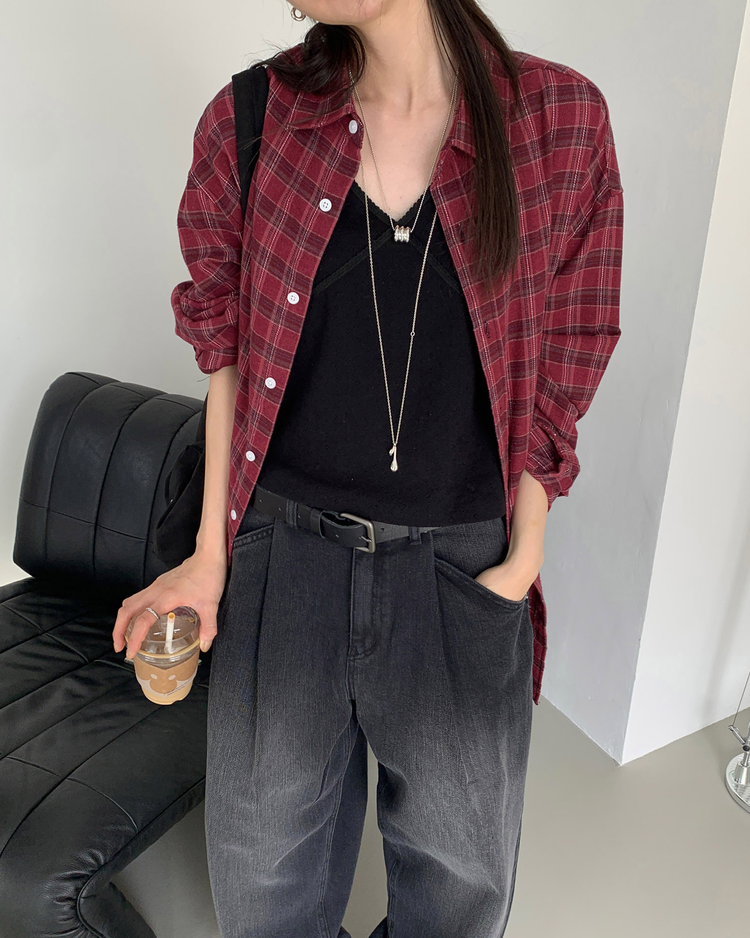 復古撞色格紋襯衫