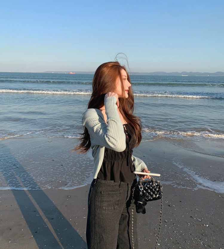 (現)極美雙層綁帶細節背心(附胸墊)
