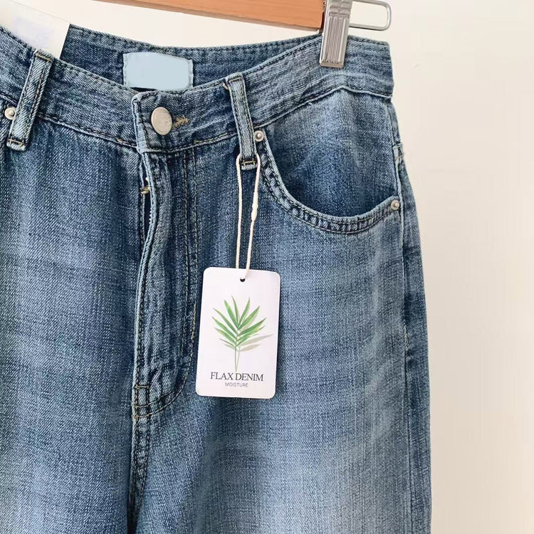 復古亞麻垂感牛仔褲