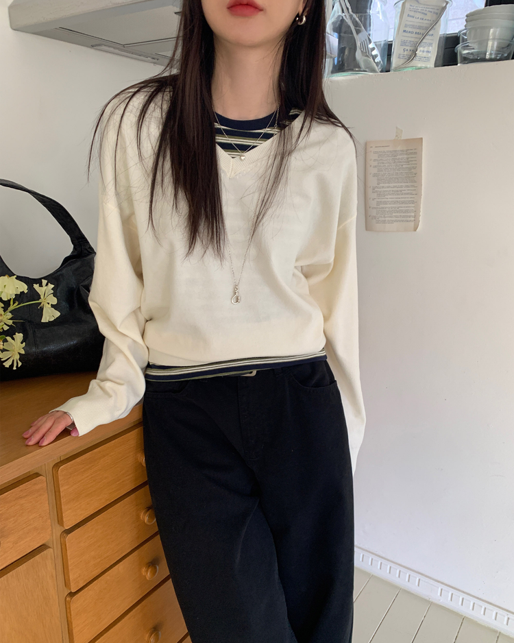 美色條紋休閒短袖T