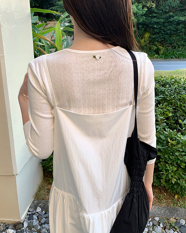 蕾絲邊壓線細節仙氣連身裙
