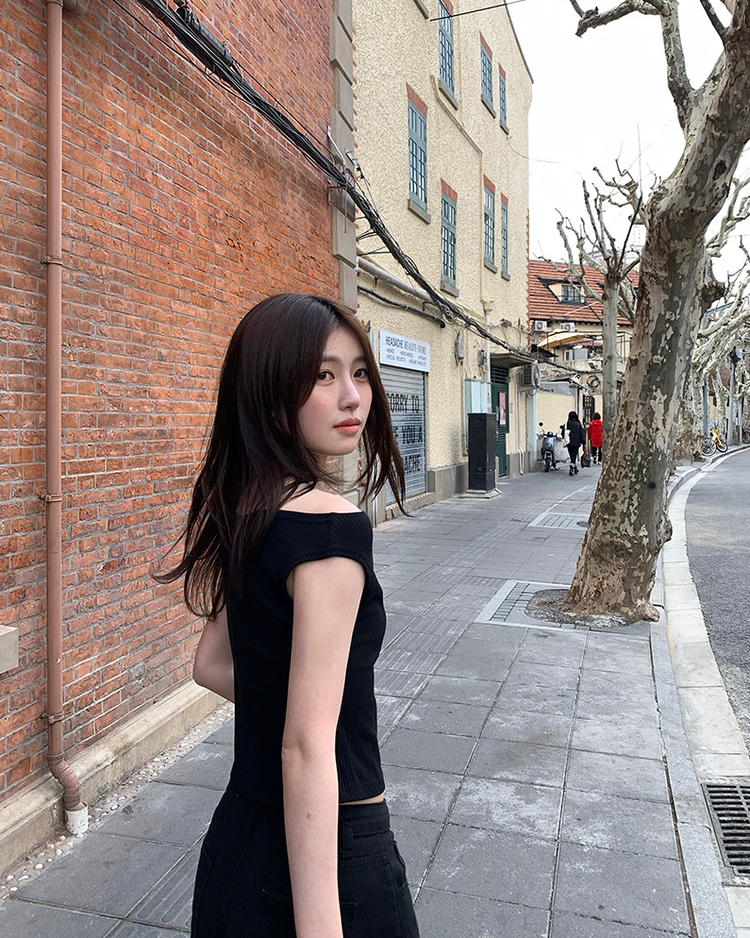 美肩坑紋修身上衣