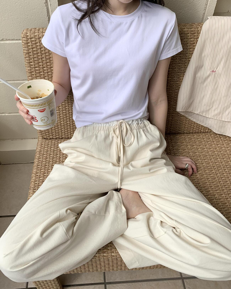 花邊撞色細節休閒直褲