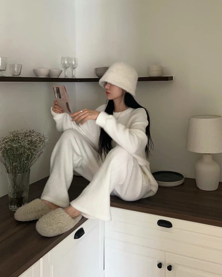 (現)輕軟毛茸茸質感休閒套裝