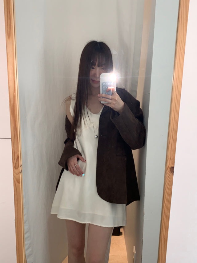 霧面光澤感v領連身裙