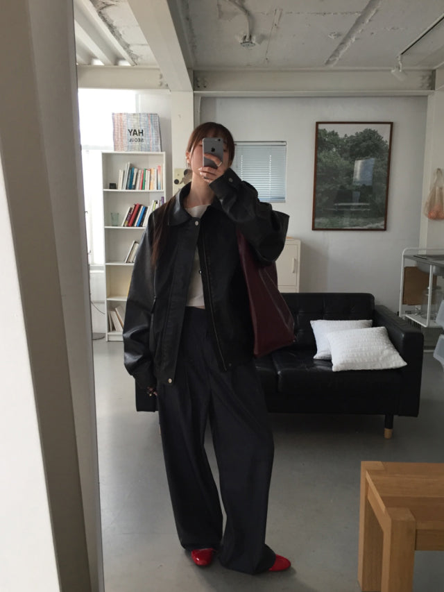 高質條紋壓褶垂感直褲