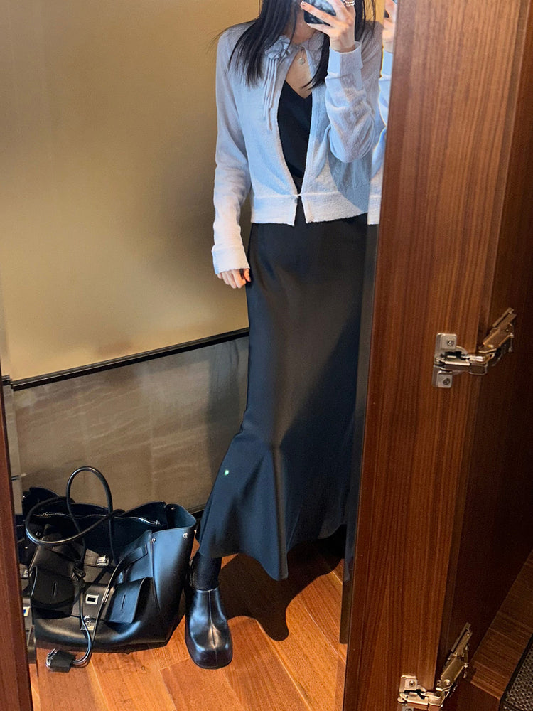 高質光澤感V領連身裙