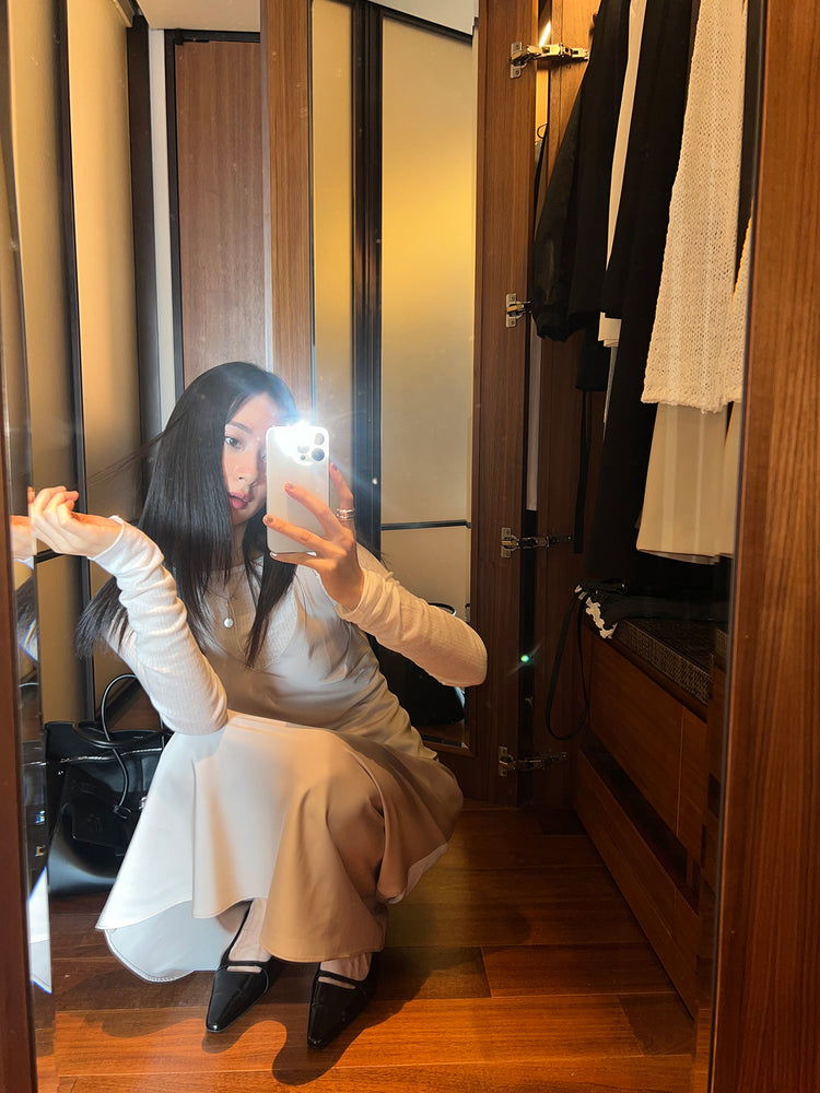 高質光澤感V領連身裙