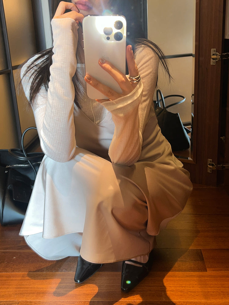 高質光澤感V領連身裙