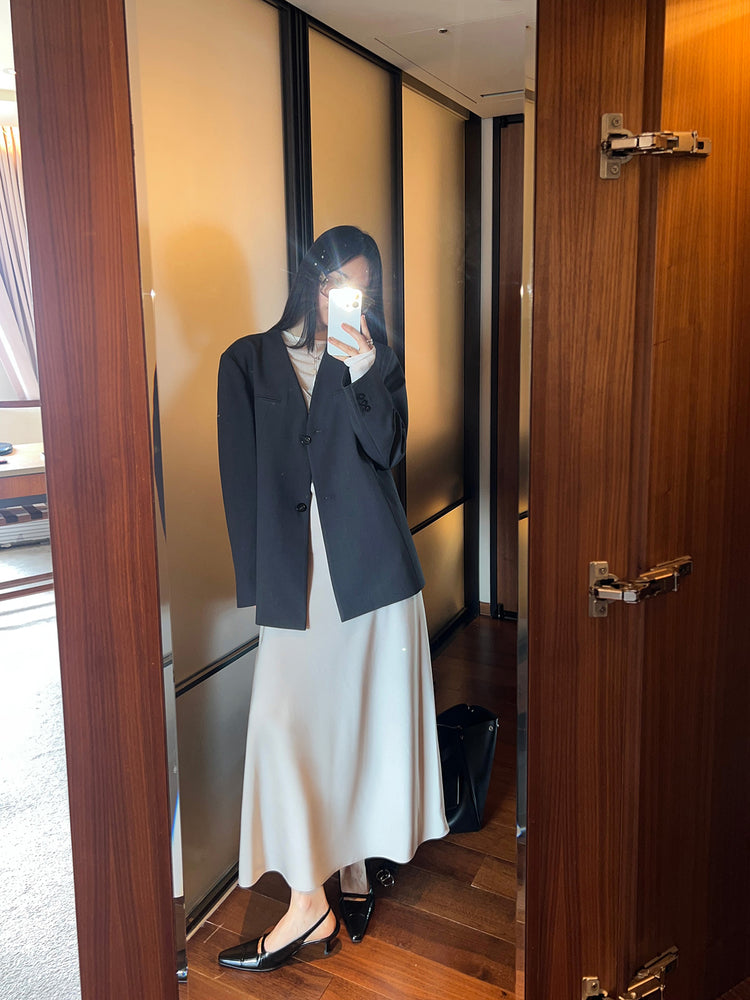 高質光澤感V領連身裙