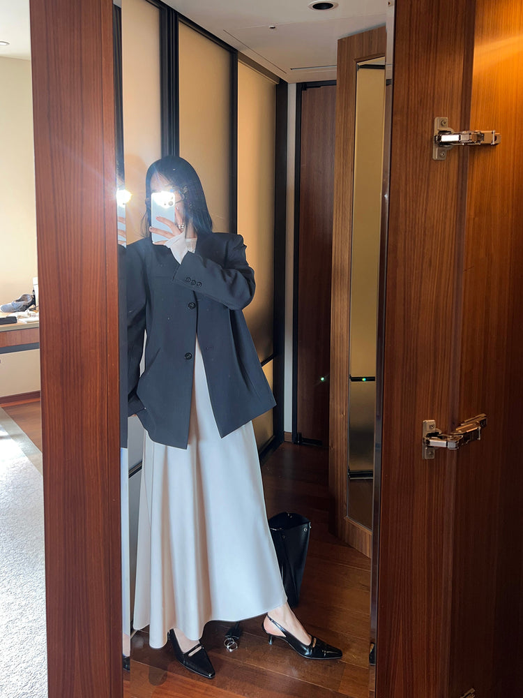 高質光澤感V領連身裙