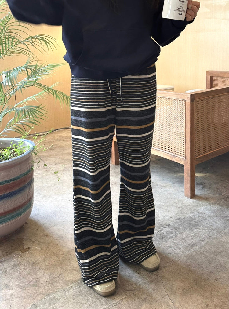 復古撞色條紋休閒直褲