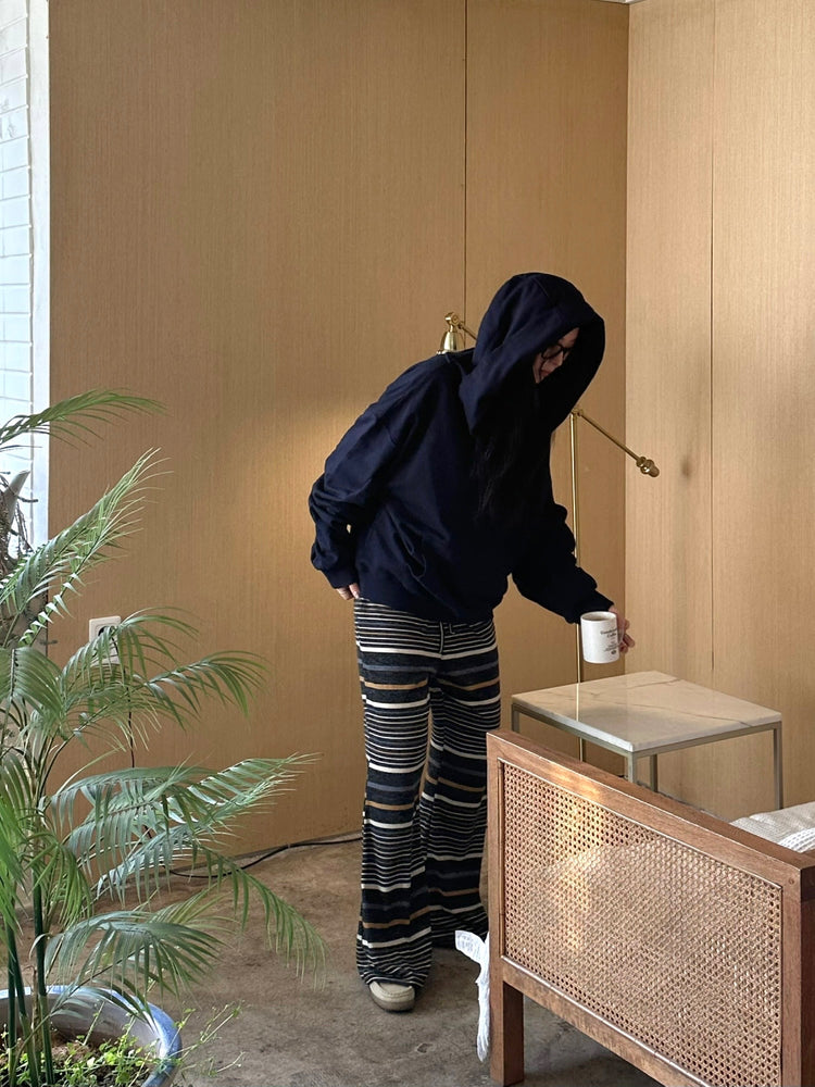 復古撞色條紋休閒直褲