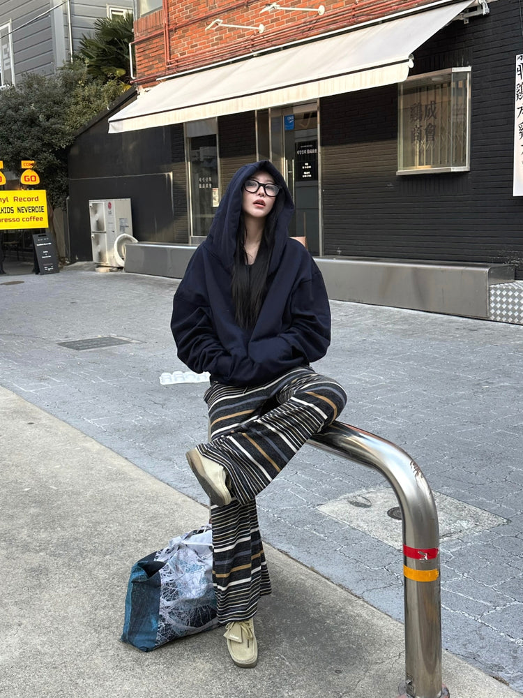 復古撞色條紋休閒直褲