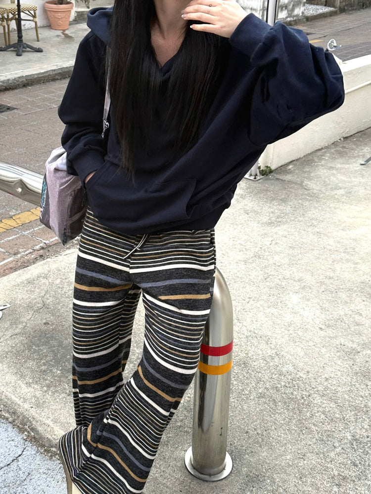 復古撞色條紋休閒直褲