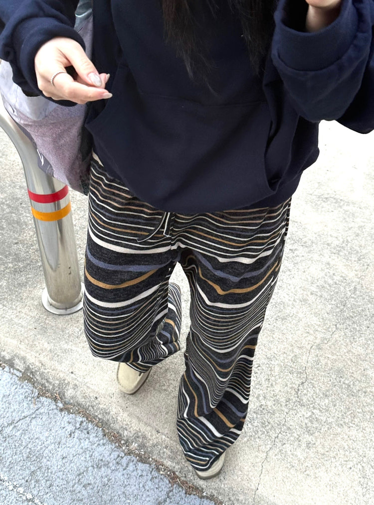 復古撞色條紋休閒直褲