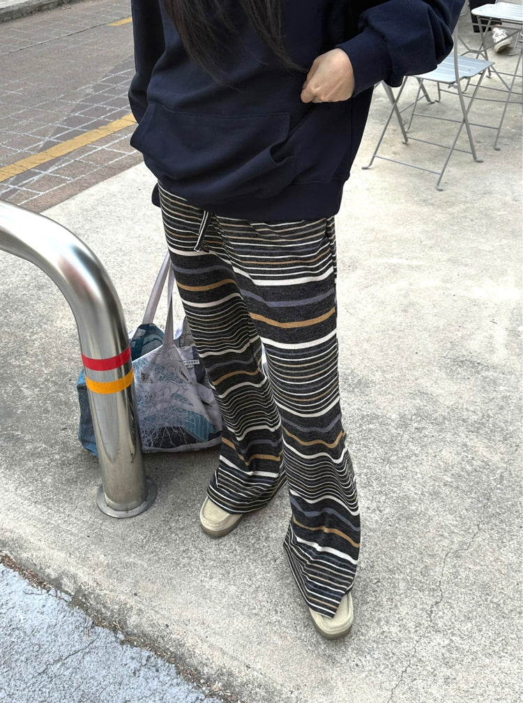 復古撞色條紋休閒直褲