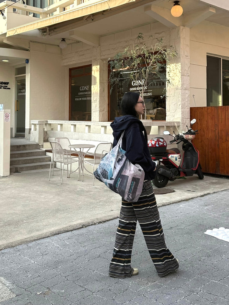 復古撞色條紋休閒直褲