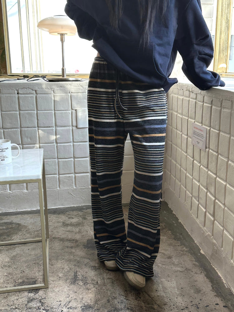 復古撞色條紋休閒直褲