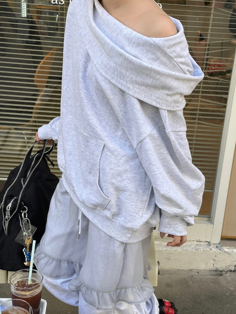美肩垂領連帽衛衣