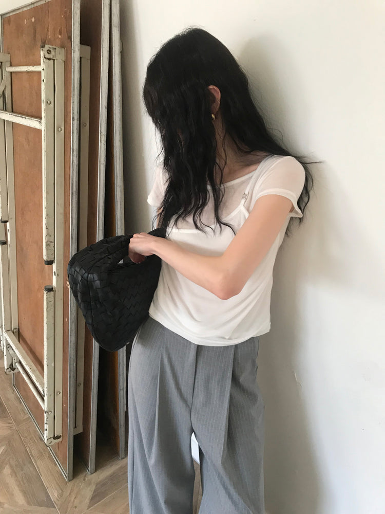 高質天絲扣細節雙層上衣