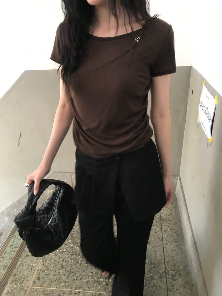 高質天絲扣細節雙層上衣
