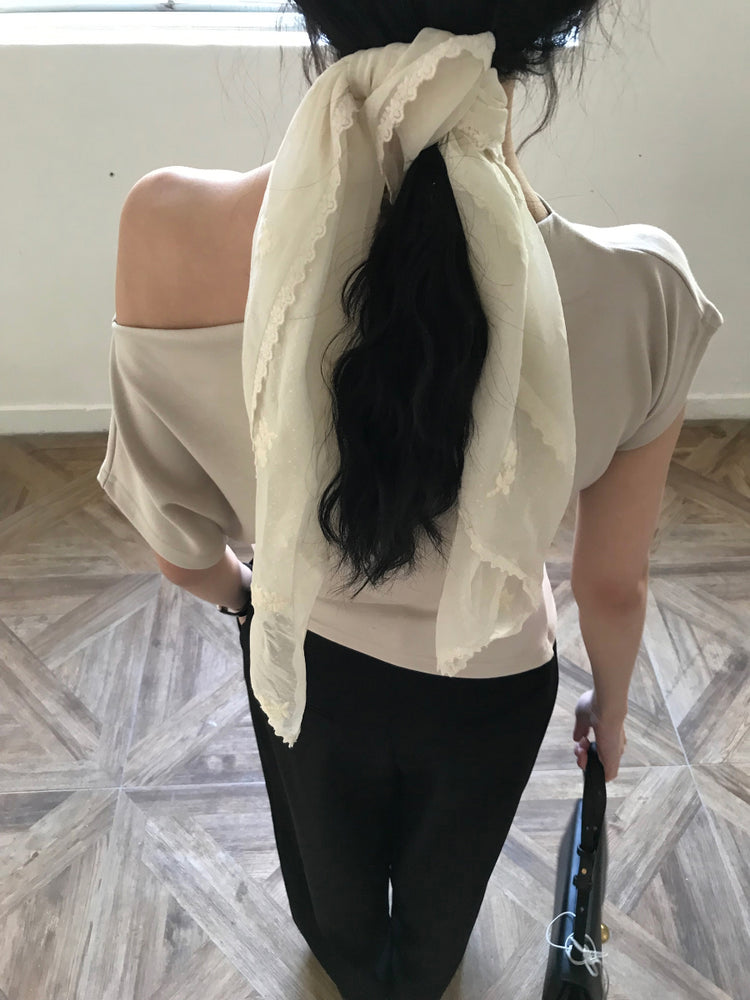 美肩抓皺細節不對稱上衣