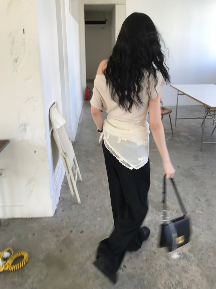 美肩抓皺細節不對稱上衣