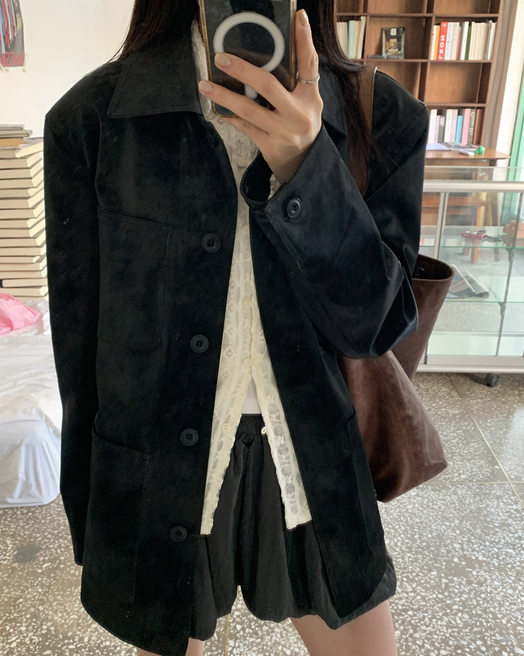 透膚蕾絲翻領修腰上衣