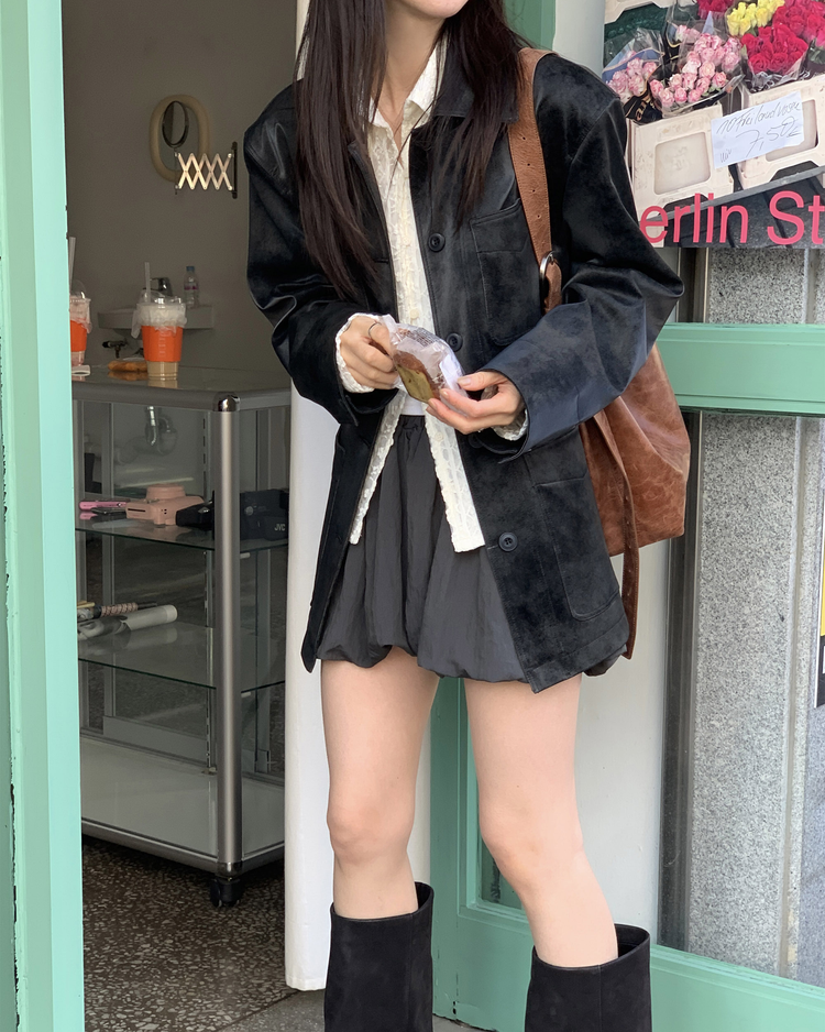 透膚蕾絲翻領修腰上衣