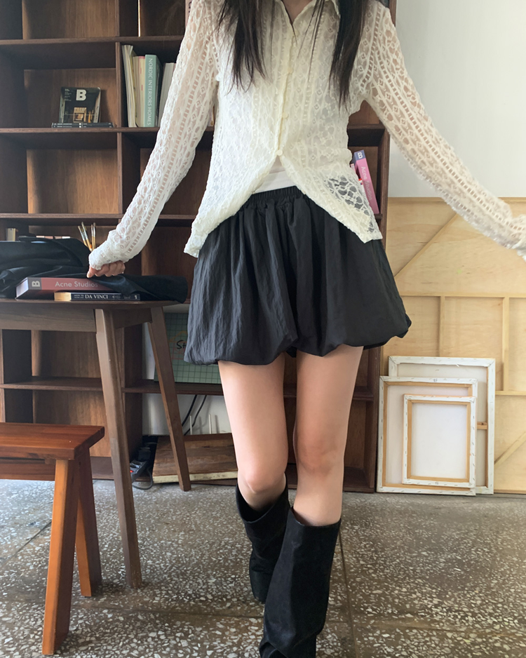 輕薄尼龍質感泡泡裙褲