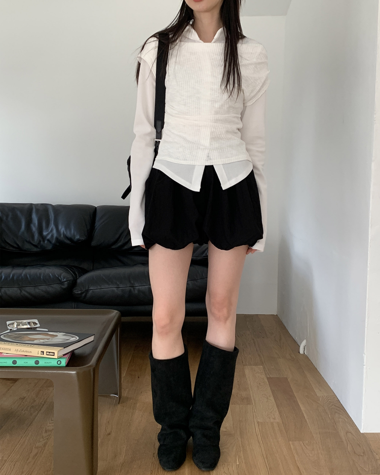 翻領弧下擺修腰排鈕上衣